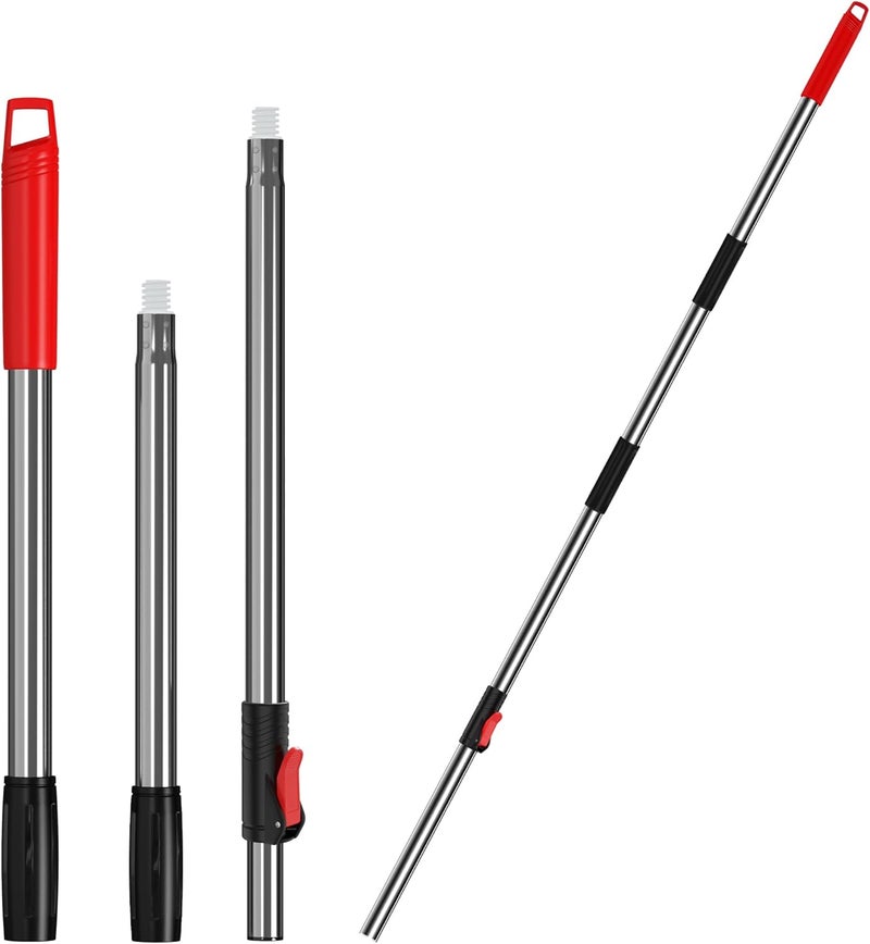 RinseWise 3-Section 35-to-61 Inch Spin Mop Extended Spin Mop Replacement Mop Handle Compatible with Round Spin Mop Bucket Cleaning System, Microfiber Mop Floor Head Mop - Red - Image 1